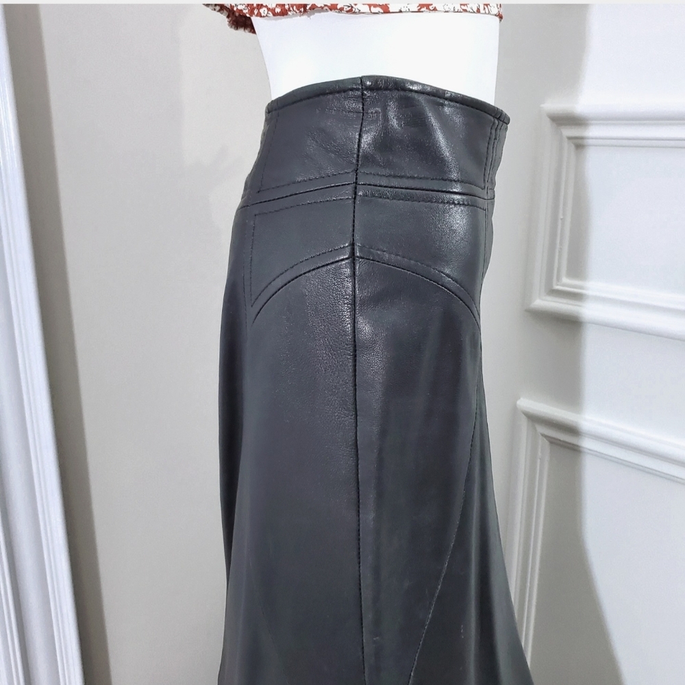 True Vintage 90's DANIER  Rocker Chic Leather Trumpet Maxi Skirt - Picture 11 of 17